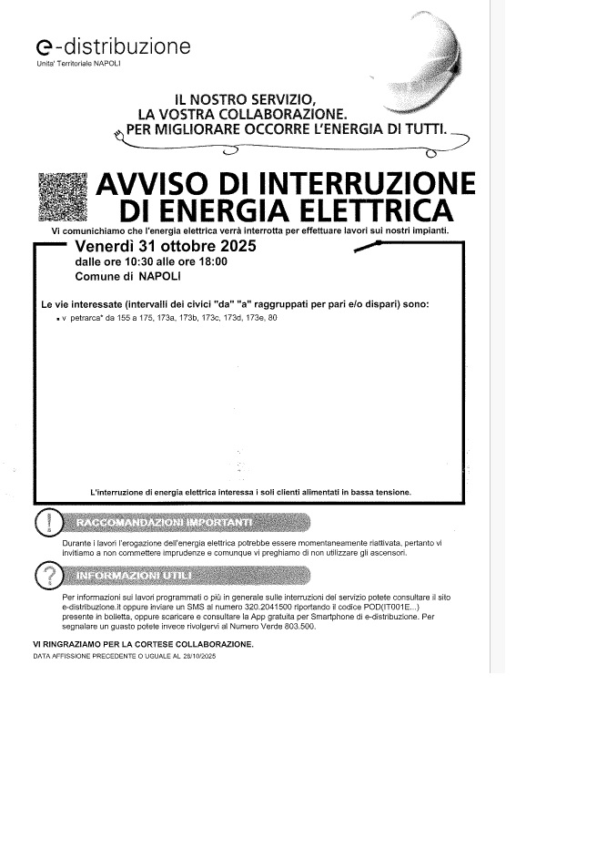 31 ottobre - mancanza corrente a Posillipo