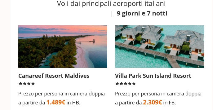 Maldive , pacchetti a partire da